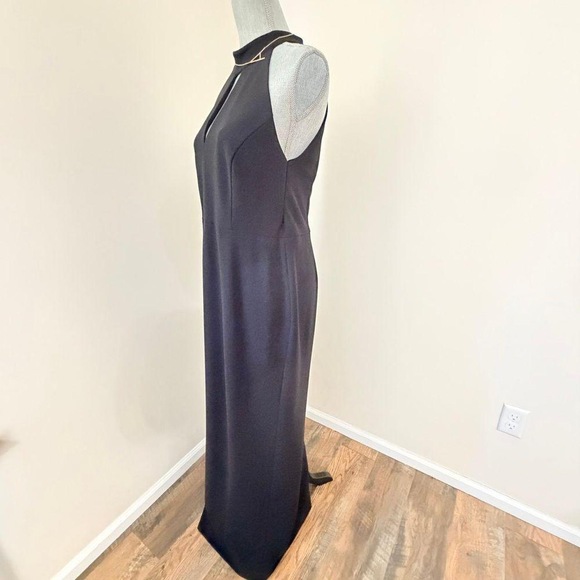 Calvin Klein Classic Black Formal evening gown Cutout Halter long dress 8 10 med - Picture 2 of 8